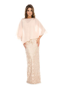 Chiffon cape over lace long gown - mother of bride dress - plus size dress - wedding guest dress