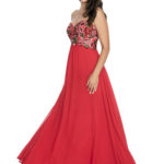 Strapless flowy floral appliqué top long gown - prom dress - homecoming dress - plus size dress