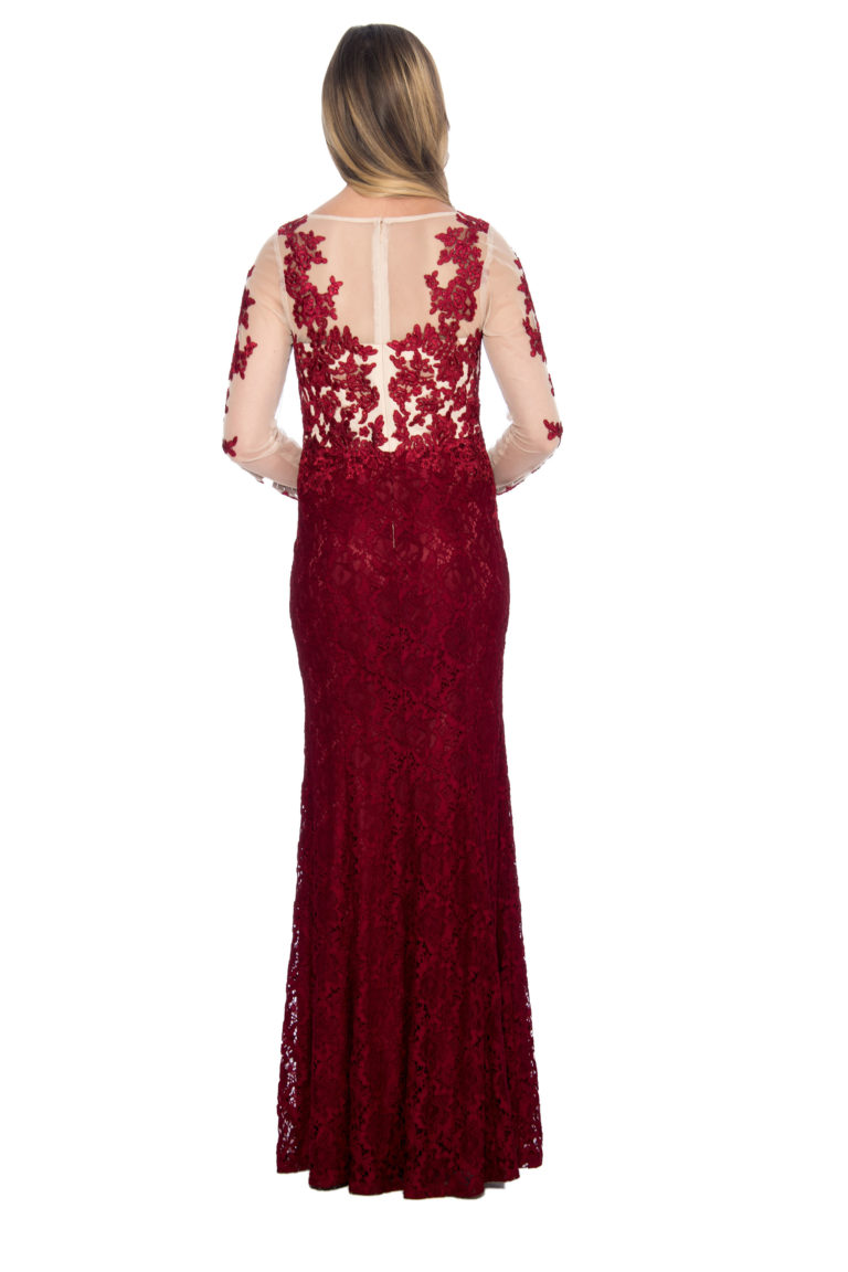 Lace applique long gown - formal evening dress - mother of bride dress - wedding guest dress
