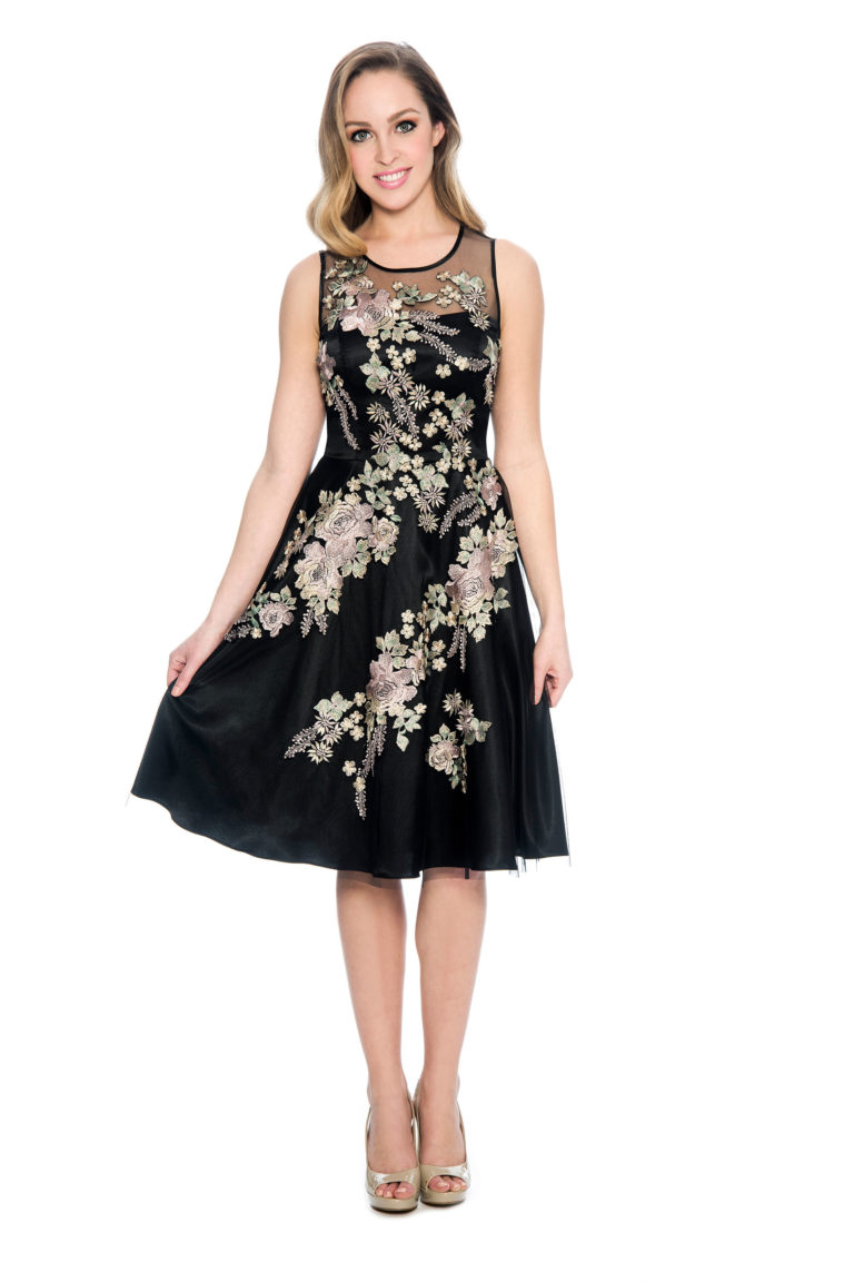 Floral embroidery short dress - bridesmaid dress - short cocktail dress