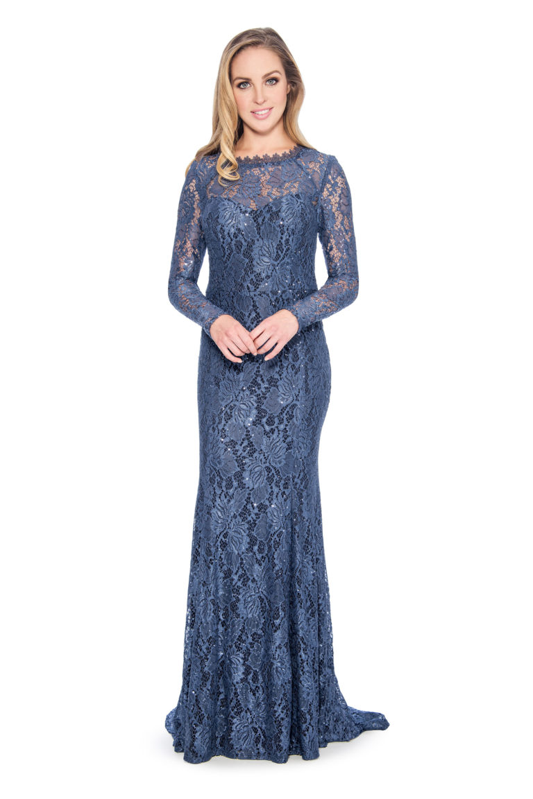 Lace long sleeve long gown - formal evening dress - mother of bride dress