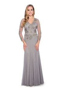 Lace applique godet long gown - formal evening dress - mother of bride dress