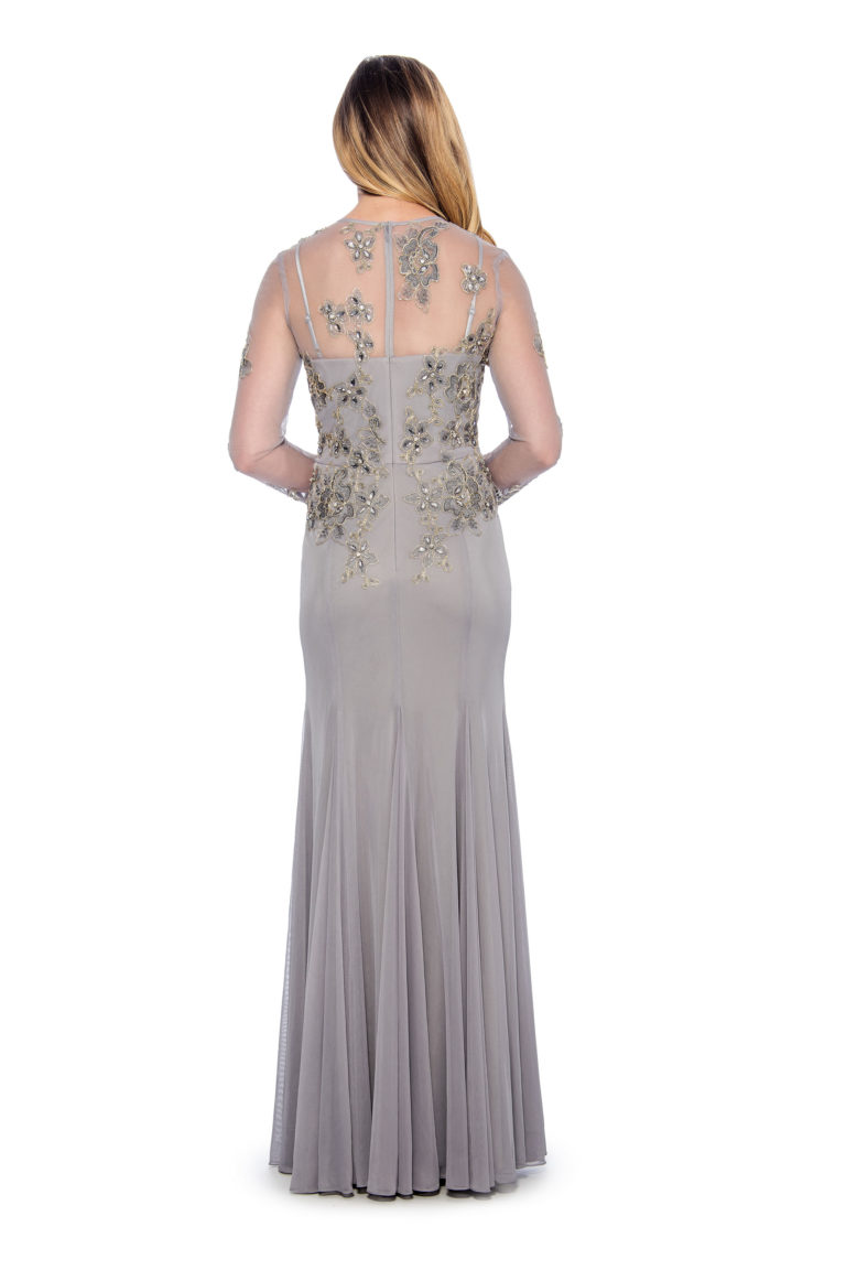 Lace applique godet long gown - formal evening dress - mother of bride dress