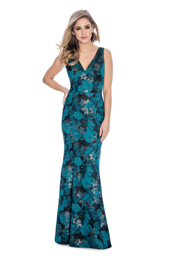 V neck, floral print, mermaid, long dress